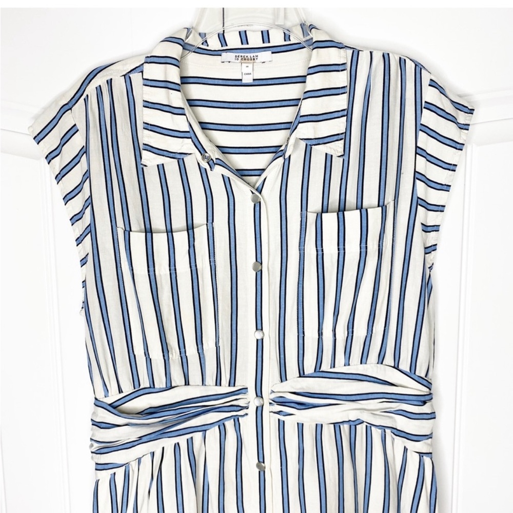 Derek Lam 10 Crosby Blue White Striped Shirt Dress 14 - Picture 3 of 8